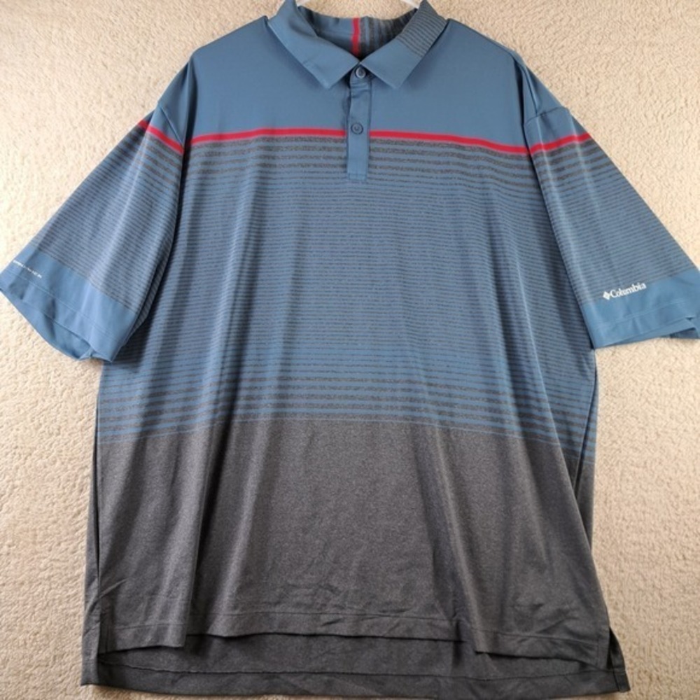 Columbia Polo Shirt Men's 2XL Omni Shade Wicking SS Golf Fish Striped
